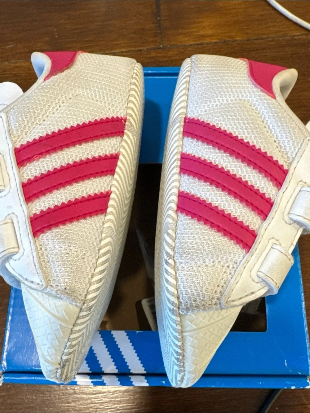 adidas Superstar Crib Shoes White Pink Stripes Sneakers Baby Girl Infant 4K